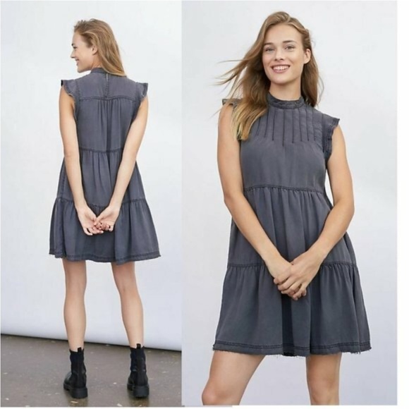 Anthropologie Dresses & Skirts - $128 Anthropologie Jenee Tiered Tunic Dress Sz M Washed black/ Gray Lyocell *W6